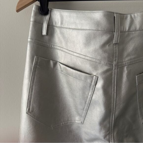 Wayf Silver Metallic Pants straight leg futuristic zip button pockets belt loops - Picture 4 of 12